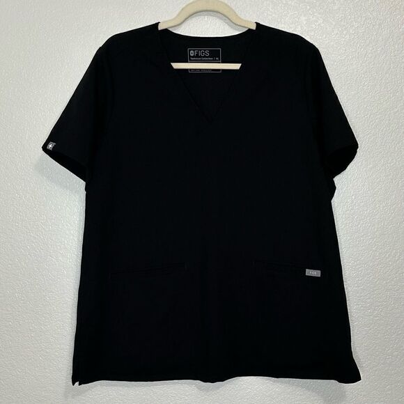 Figs Black Short Sleeves Casma Women's Scrub Top, Size XL - Picture 1 of 13